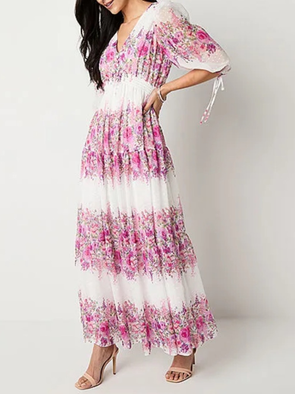 MELANIE T Women’s Size 18 White Wisteria Floral Print V-Neck Chiffon Maxi Dress - Picture 14 of 14